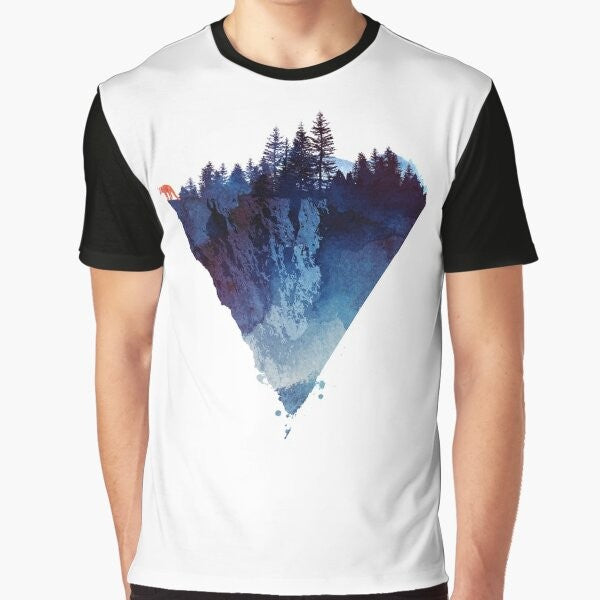 Watercolor illustration of a fox in a forest on a graphic t-shirt