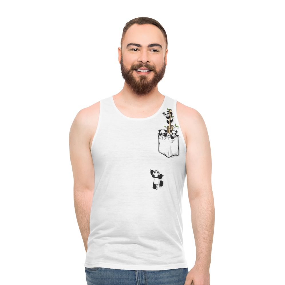 Pocket panda graphic printed on a unisex tank top - men