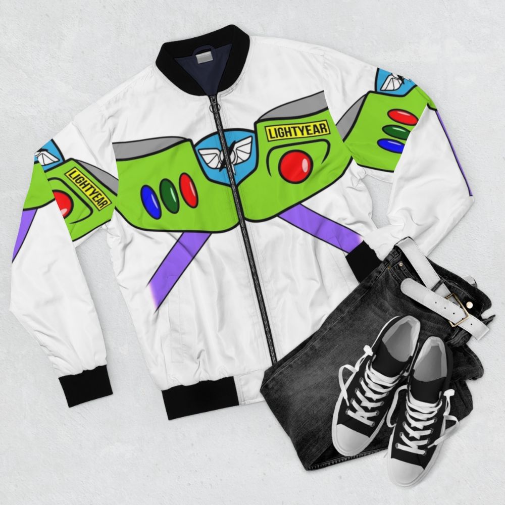 Buzz Lightyear-inspired space ranger bomber jacket - Flat lay