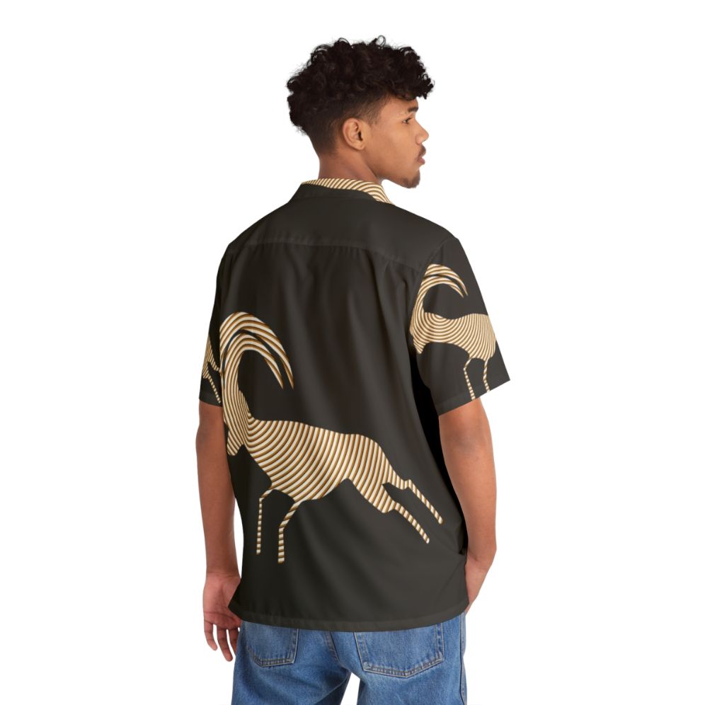 Antelope Legendary Animals Hawaiian Shirt with Colorful Abstract Nature Design - Flat lay