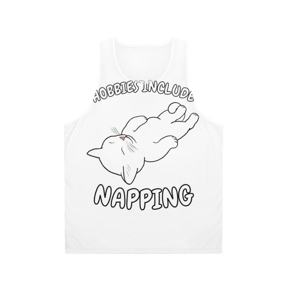 White cat napping unisex tank top