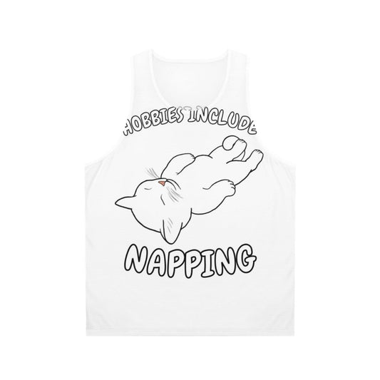 White cat napping unisex tank top