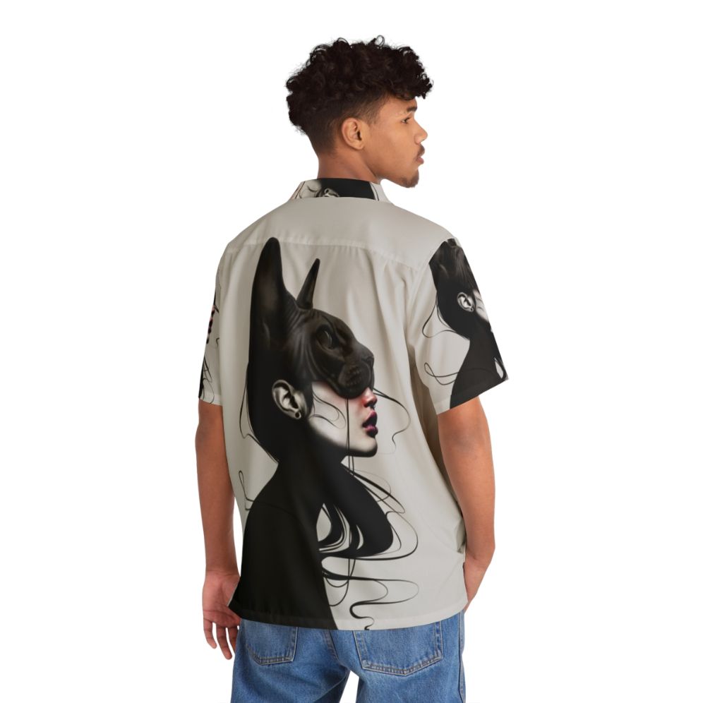 Dark cat portrait Hawaiian shirt - People Back