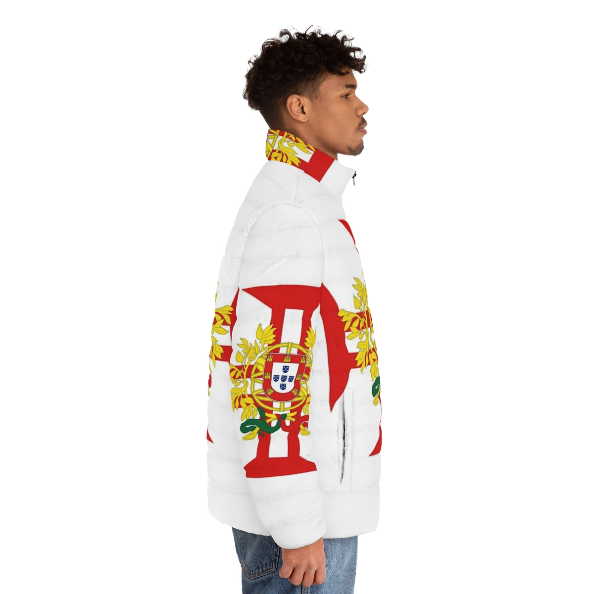 Portuguese Templar Cross Puffer Jacket with Coat of Arms - men side right