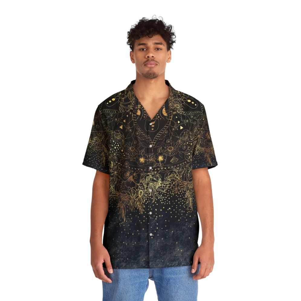 Blue gold mandala floral hawaiian shirt - People Front