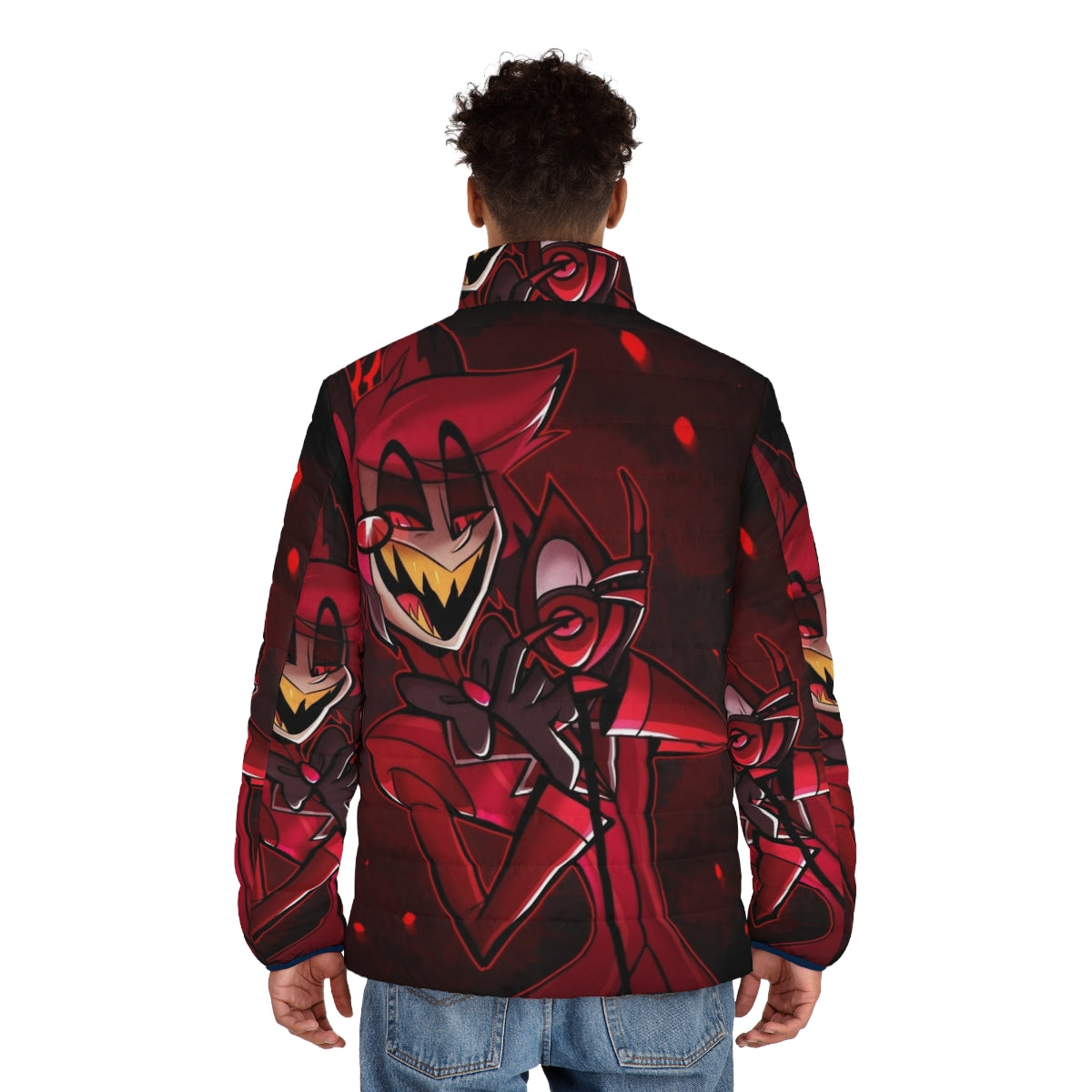 Hazbin Hotel Alastor Puffer Jacket featuring the iconic character design - men back