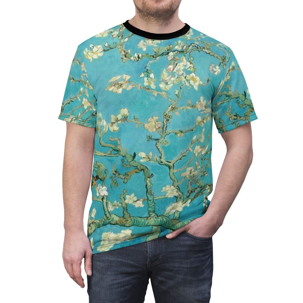 Almond blossoms inspired t-shirt featuring the iconic artwork of Vincent van Gogh - men front