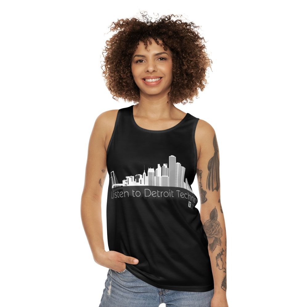 Unisex tank top featuring Detroit techno music design - women