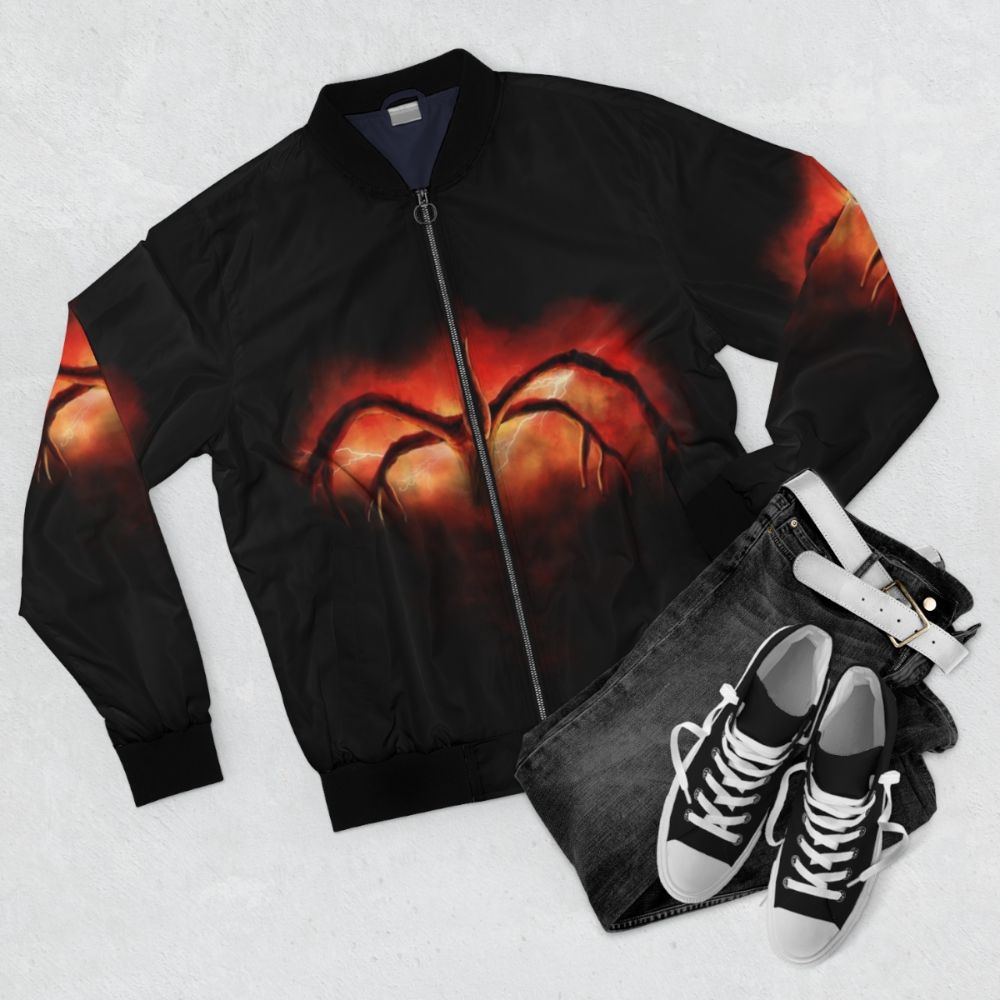 Stranger Things Eleven Horror 80s Bomber Jacket - Flat lay