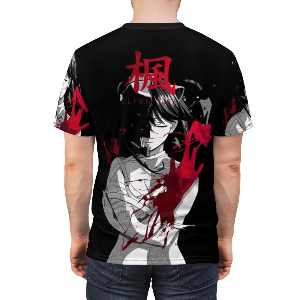 Dark fantasy-inspired graphic t-shirt with diclonius, anime, and Elfen Lied references - men back