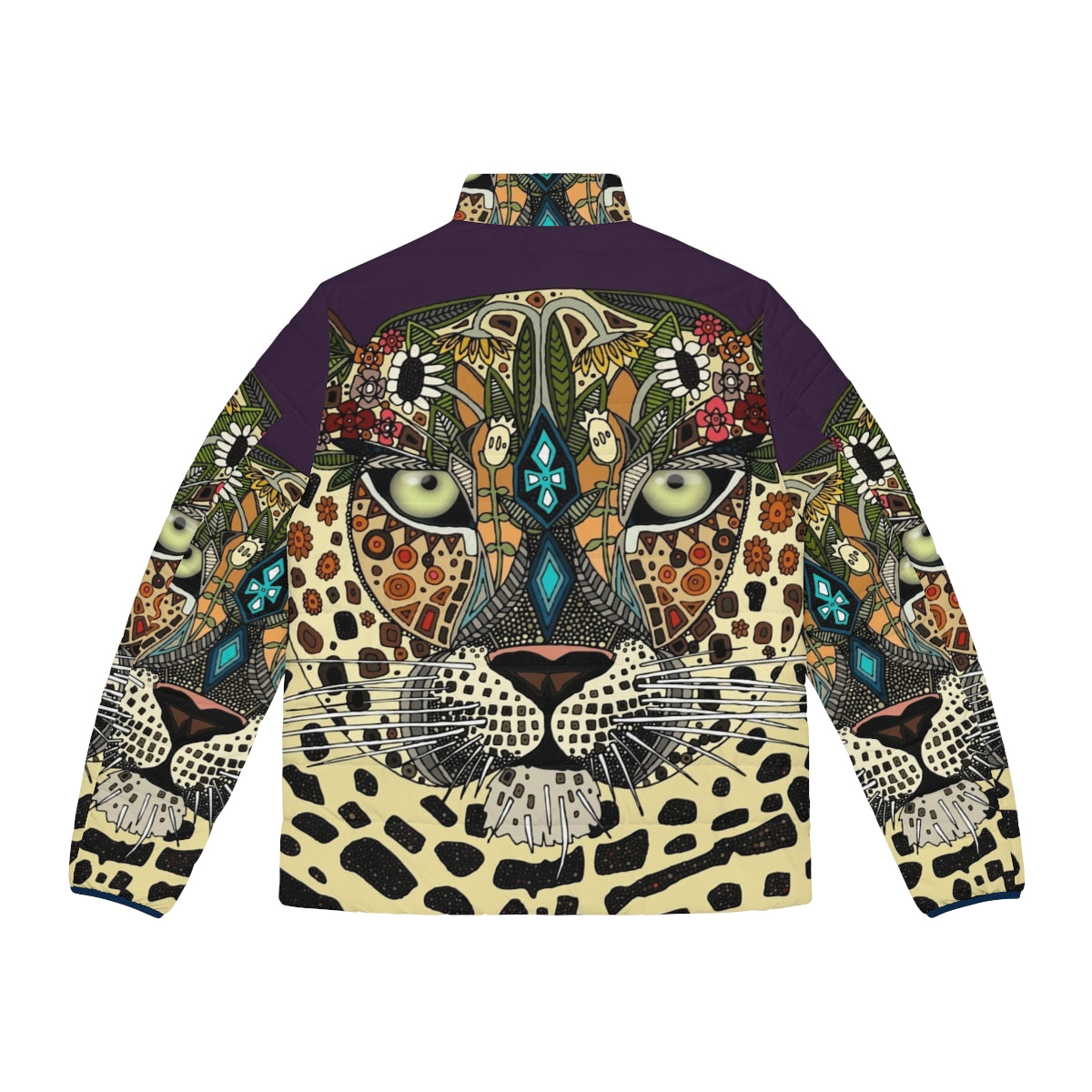 Leopard print puffer jacket with floral and botanical design - Back