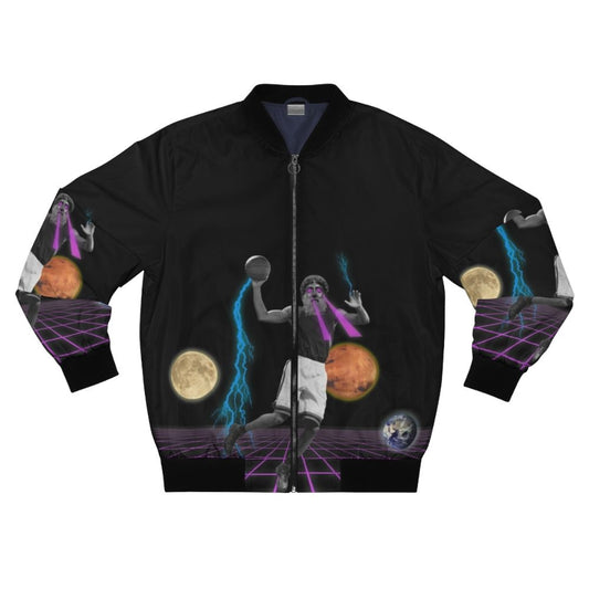 Retro Greek God Zeus Basketball Bomber Jacket with a space and galaxy themed montage design.