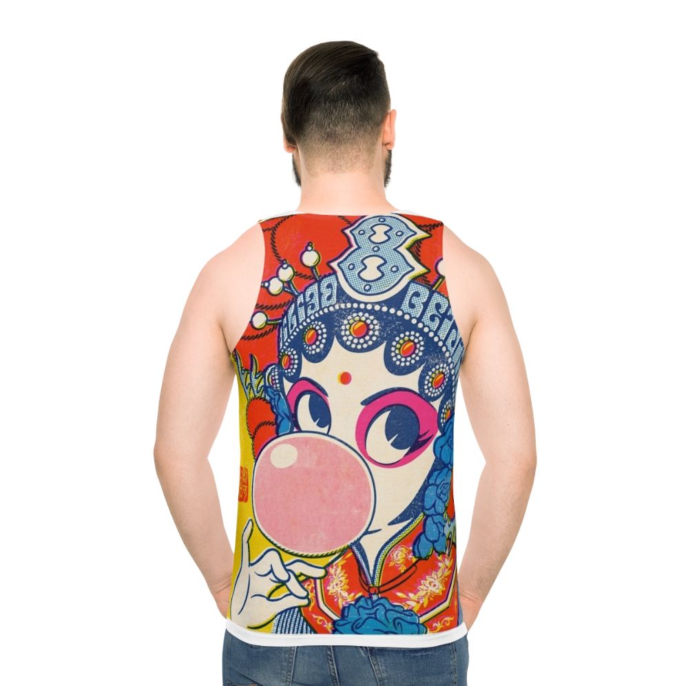 Unisex tank top featuring a pop art design inspired by Chinese culture and Beijing opera - men back