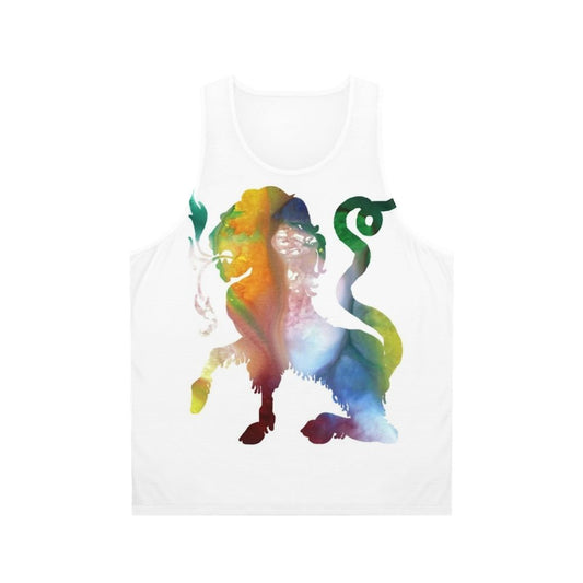 Unisex tank top featuring a colorful watercolor illustration of the mythical Chimera creature from Greek mythology