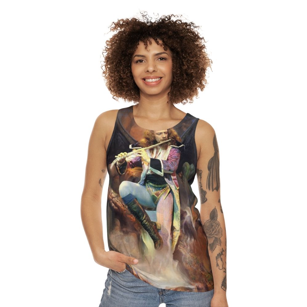 Jethro Tull inspired unisex tank top with "Songs From The Wood" design - women