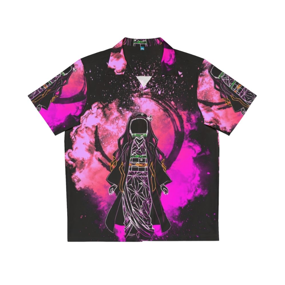 Demon Slayer inspired Hawaiian shirt with colorful abstract and silhouette design