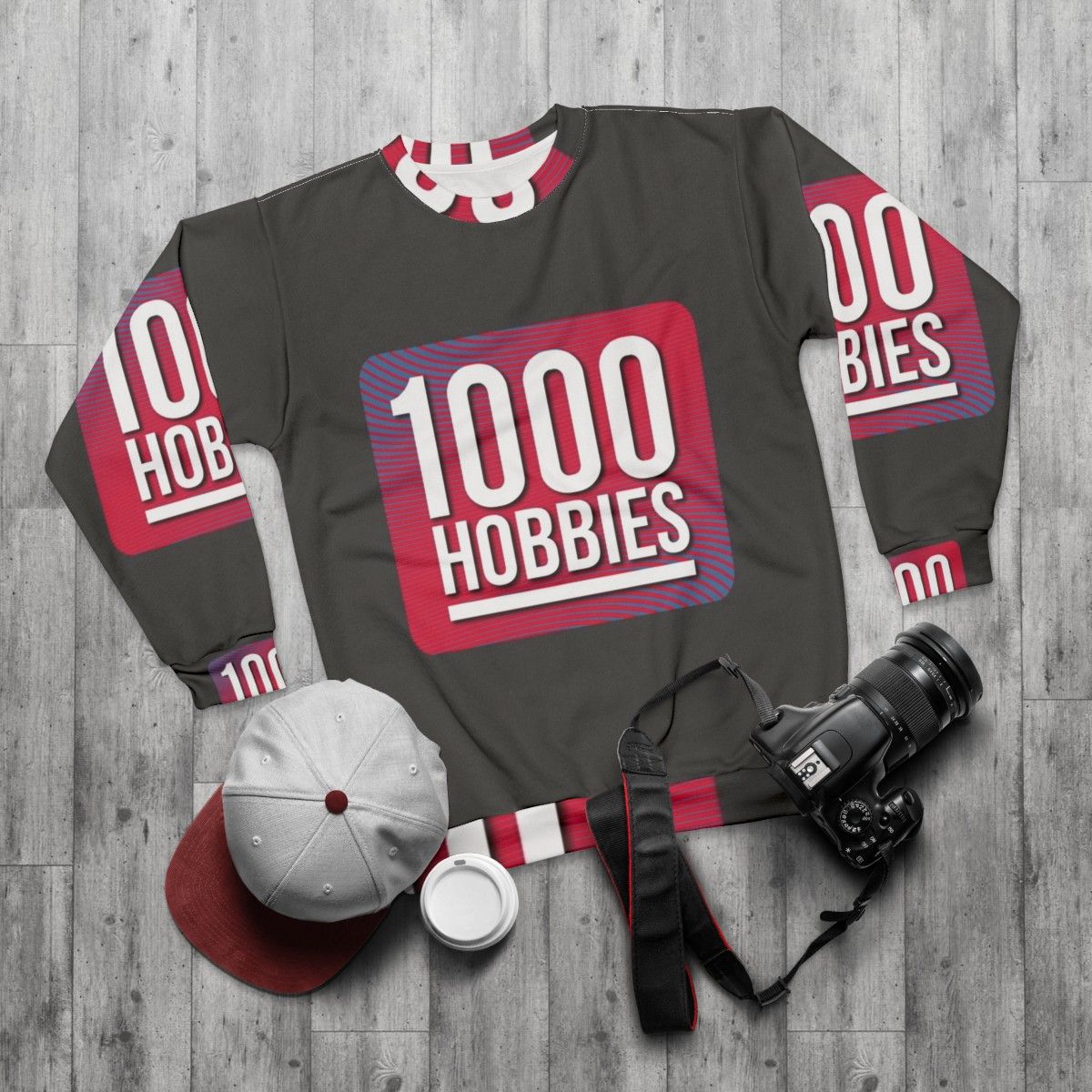 1000 Hobbies Podcast Sweatshirt - flat lay