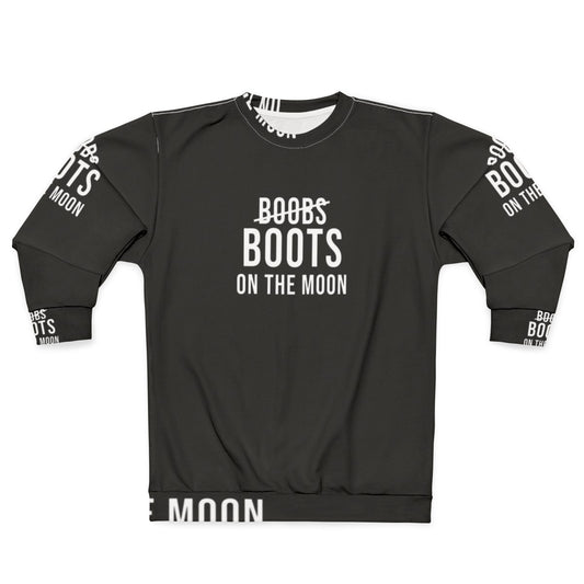 Black sweatshirt with "Boots On The Moon" design, inspired by Netflix's Space Force