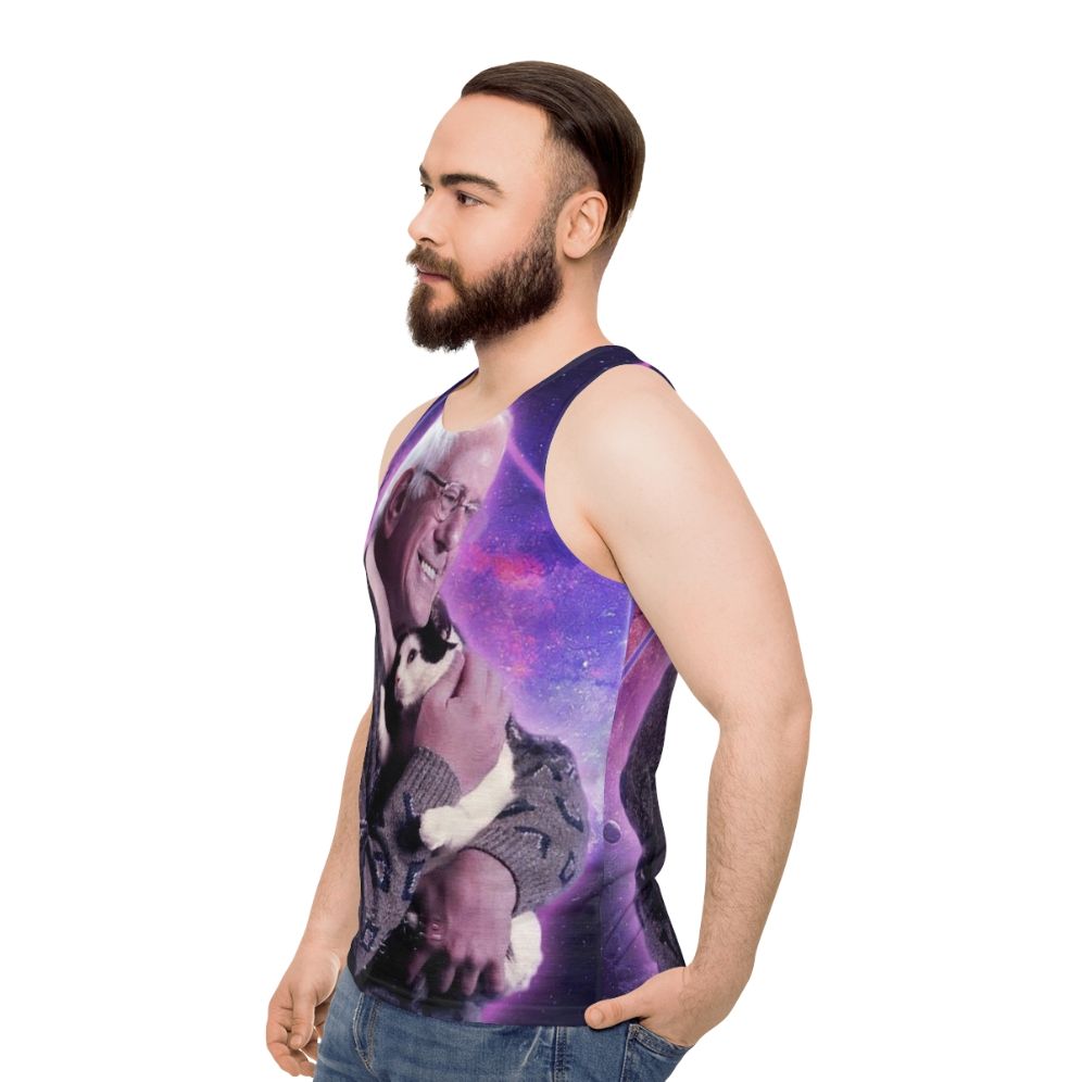 Political Astronaut Cat Halftone Graphic Unisex Tank Top - men side