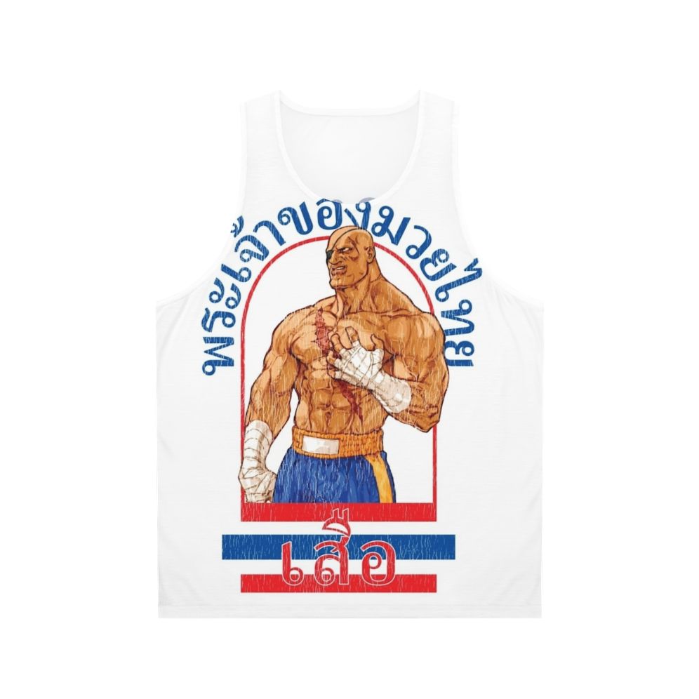 Sagat, the Muay Thai warrior from Street Fighter, on a unisex tank top