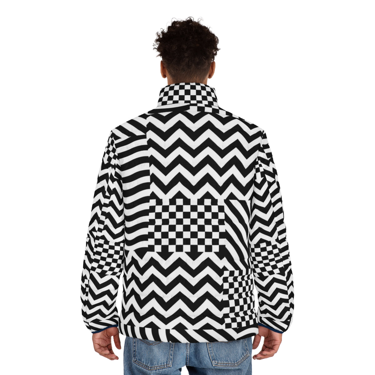 Dazzle Puffer Jacket with Geometric Camouflage Pattern - men back