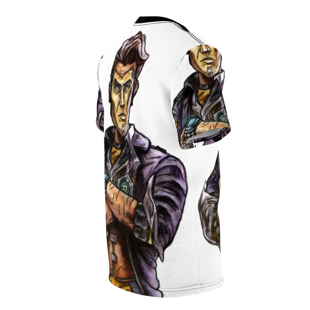 Borderlands inspired all-over-print t-shirt featuring the character Handsome Jack from the Borderlands video game series - men right