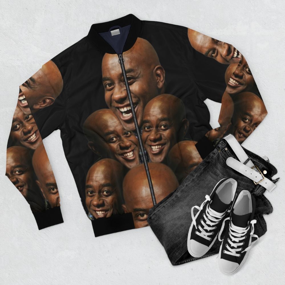 Ainsley Harriott wearing a stylish bomber jacket - Flat lay