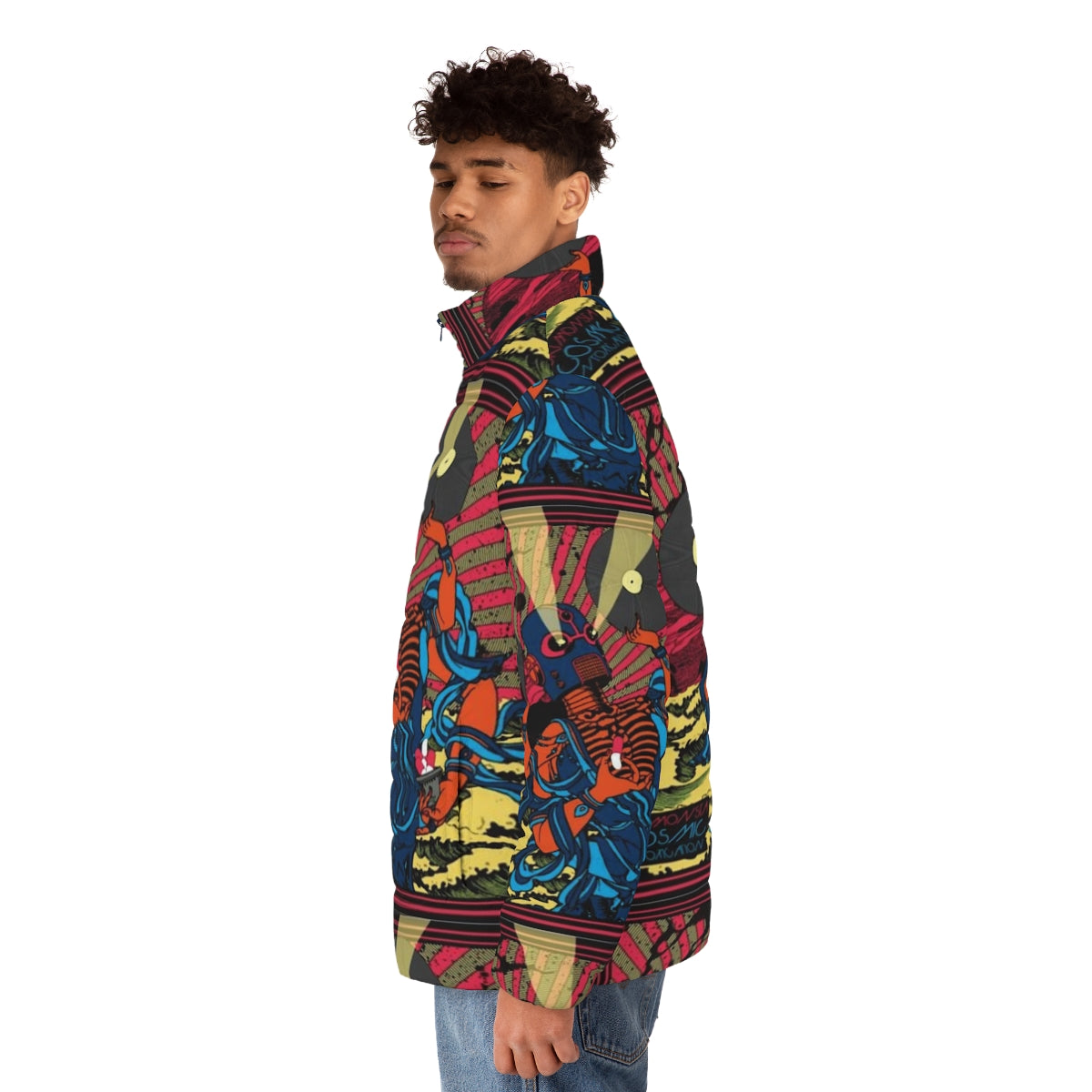 Tokimonsta Cosmic Intoxication Puffer Jacket featuring a psychedelic, neon design - men side left