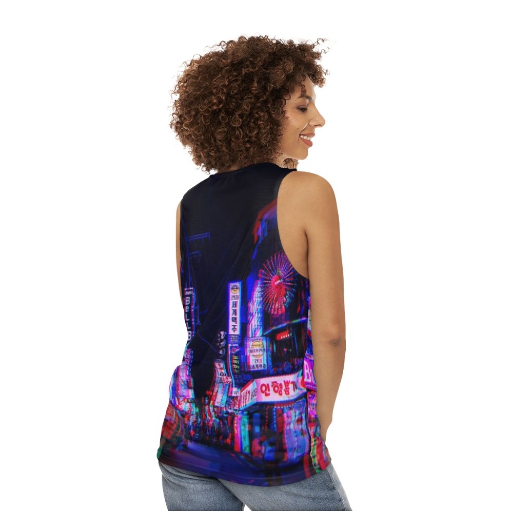 Unisex psychedelic neon nights tank top - women back