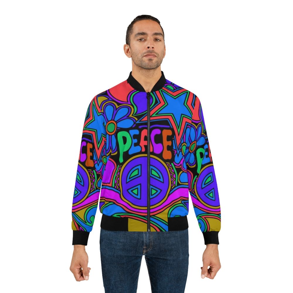 Colorful flower and peace design hippie bomber jacket - Lifestyle