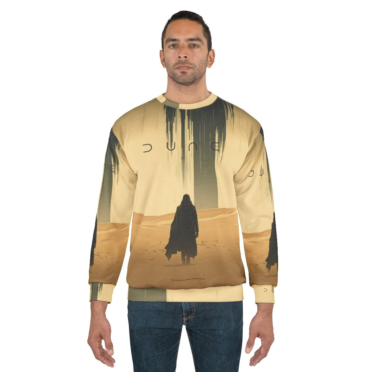 Sand colored sweatshirt with Dune movie inspired design - men