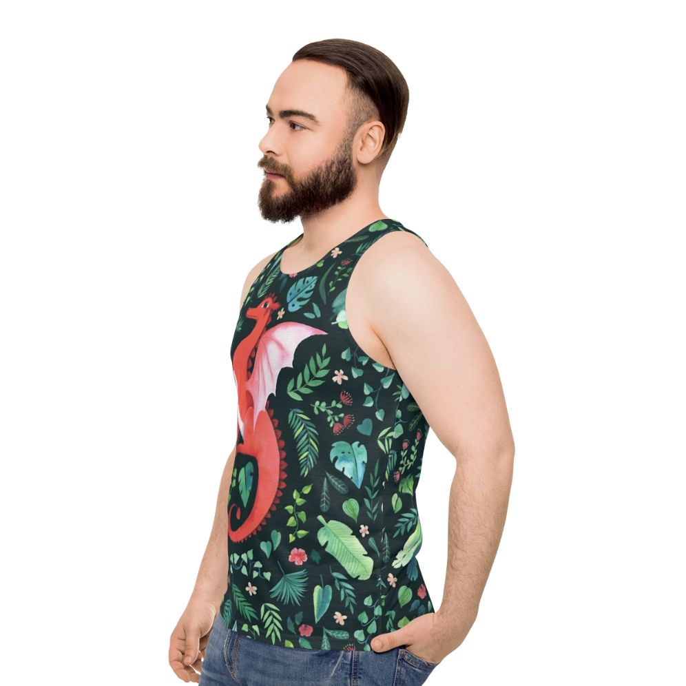 Tropical Dragon Dark Floral Unisex Tank Top - men side