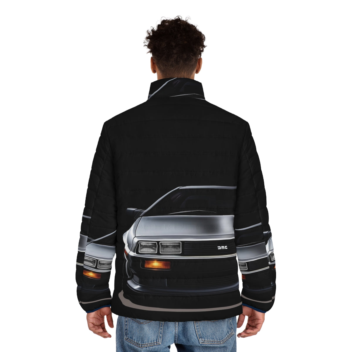 Delorean inspired puffer jacket with high-quality design and retro futuristic style - men back