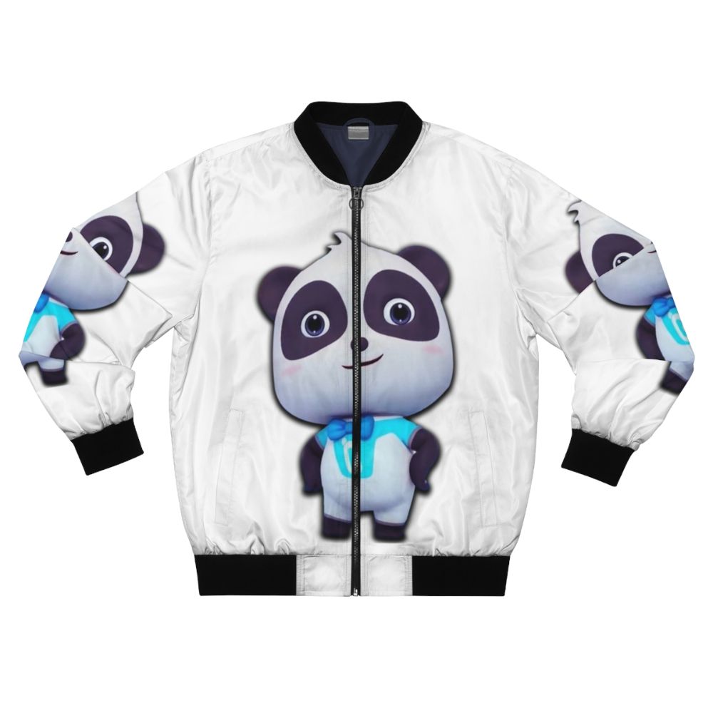 Kiki Panda, a popular cartoon character from BabyBus, wearing a bomber jacket for kids