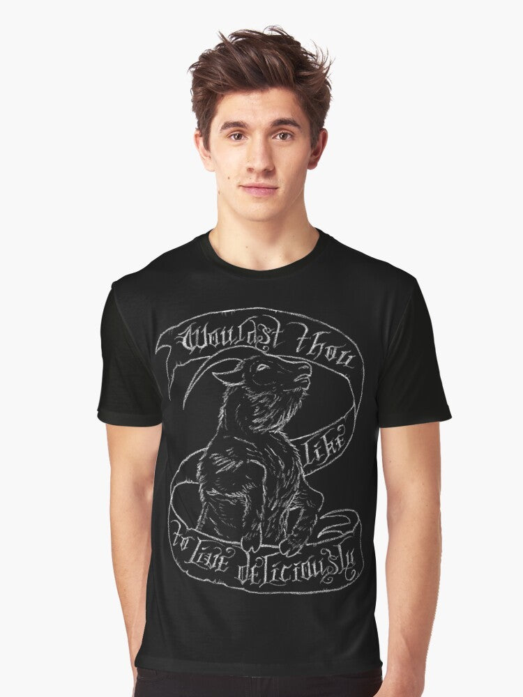 Black Phillip, the satanic goat from the film "The Witch", printed on a black t-shirt - Men