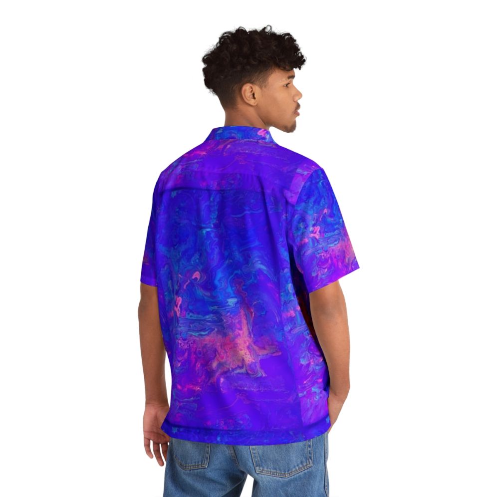 Psychedelic blacklight reactive Hawaiian shirt with fluid art design - People Back