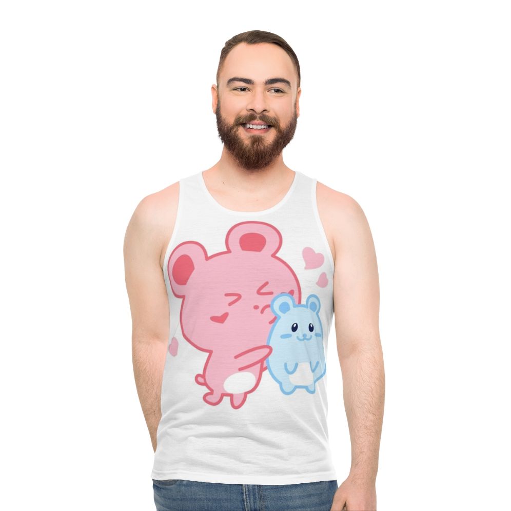 Unisex tank top with cute hamster design and pastel hearts pattern - men