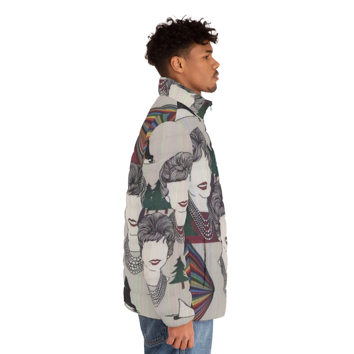 Strfkr album cover puffer jacket with trippy, psychedelic design - men side right