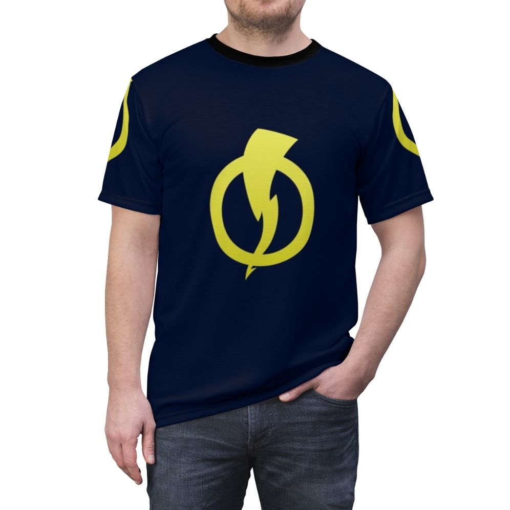 Static Shock inspired superhero t-shirt with comic book design - men front