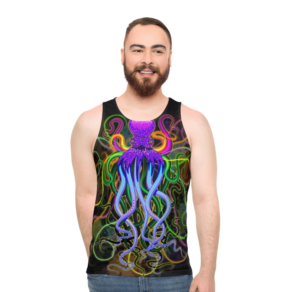 Colorful psychedelic octopus with luminescent tentacles - men