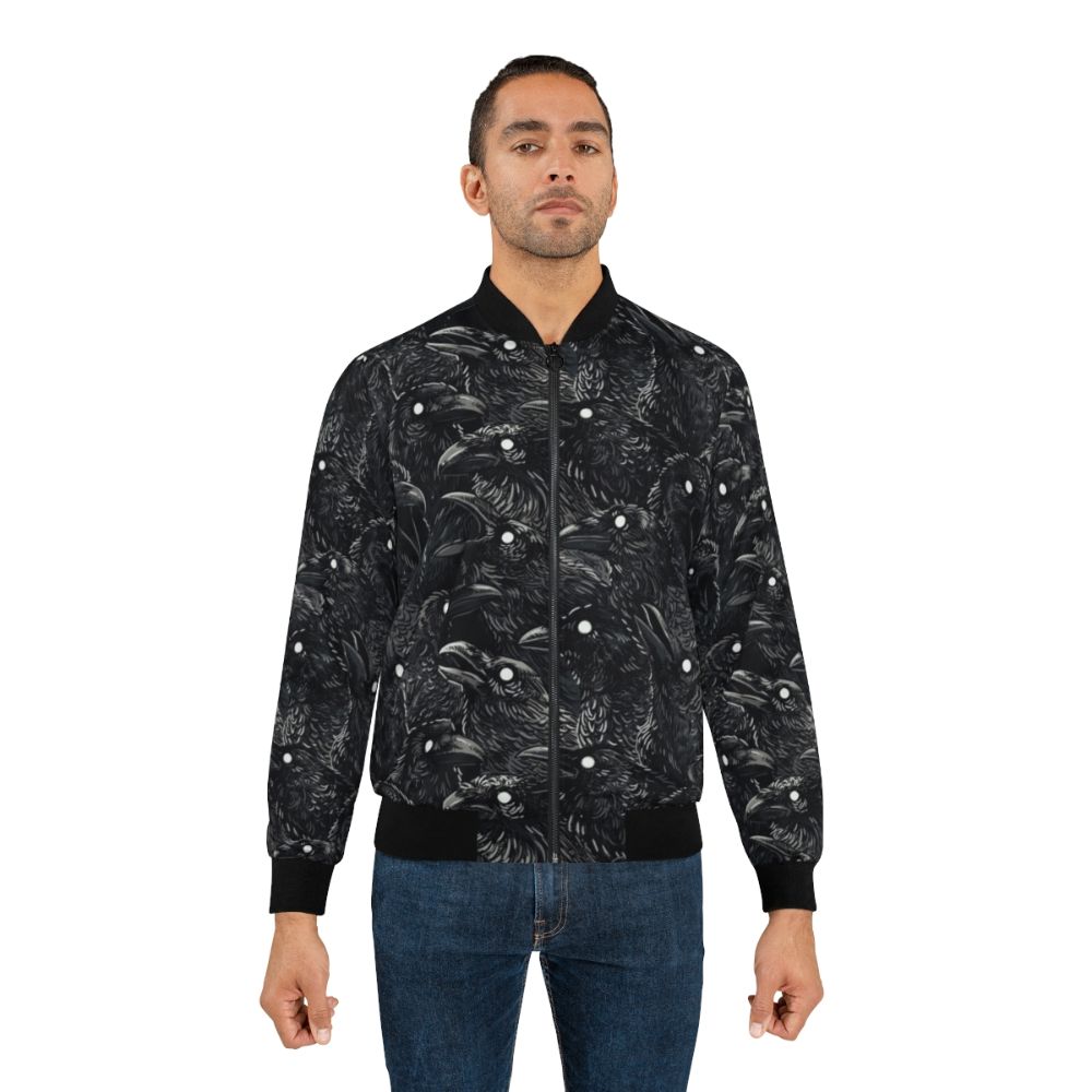 Raven pattern bomber jacket with dark and spooky design - Lifestyle