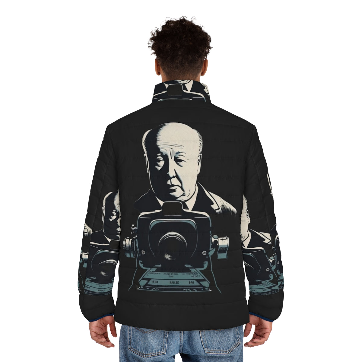 Alfred Hitchcock inspired men's puffer jacket with classic style - men back