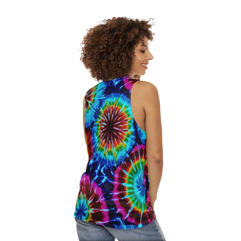 Colorful tie dye unisex tank top - women back