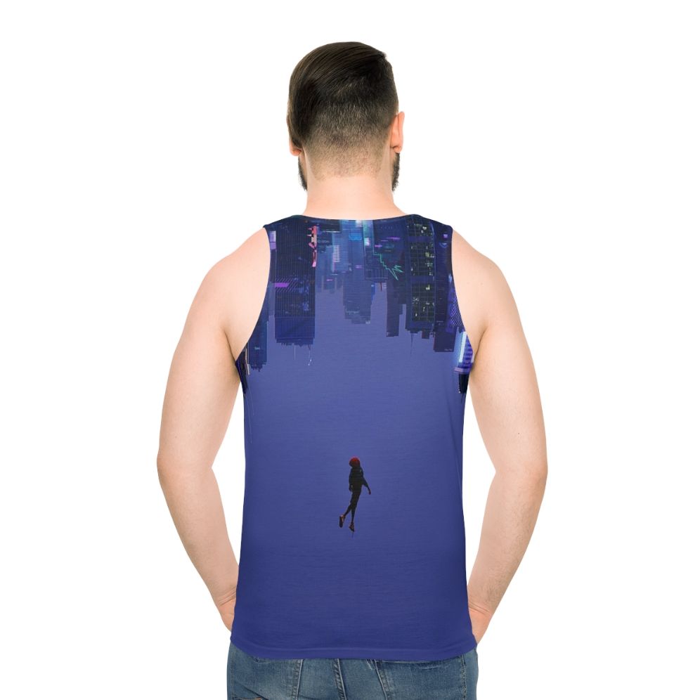 "Spiderman-inspired 'Not Falling But Rising' unisex tank top" - men back