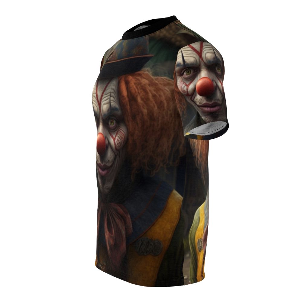 Colorful t-shirt featuring a fun, whimsical clown design - men left