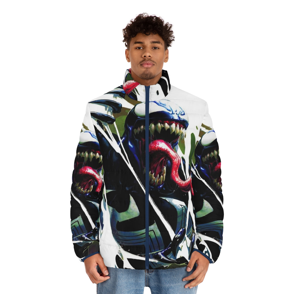 Puffer jacket with Venom and Carnage graphics - men front