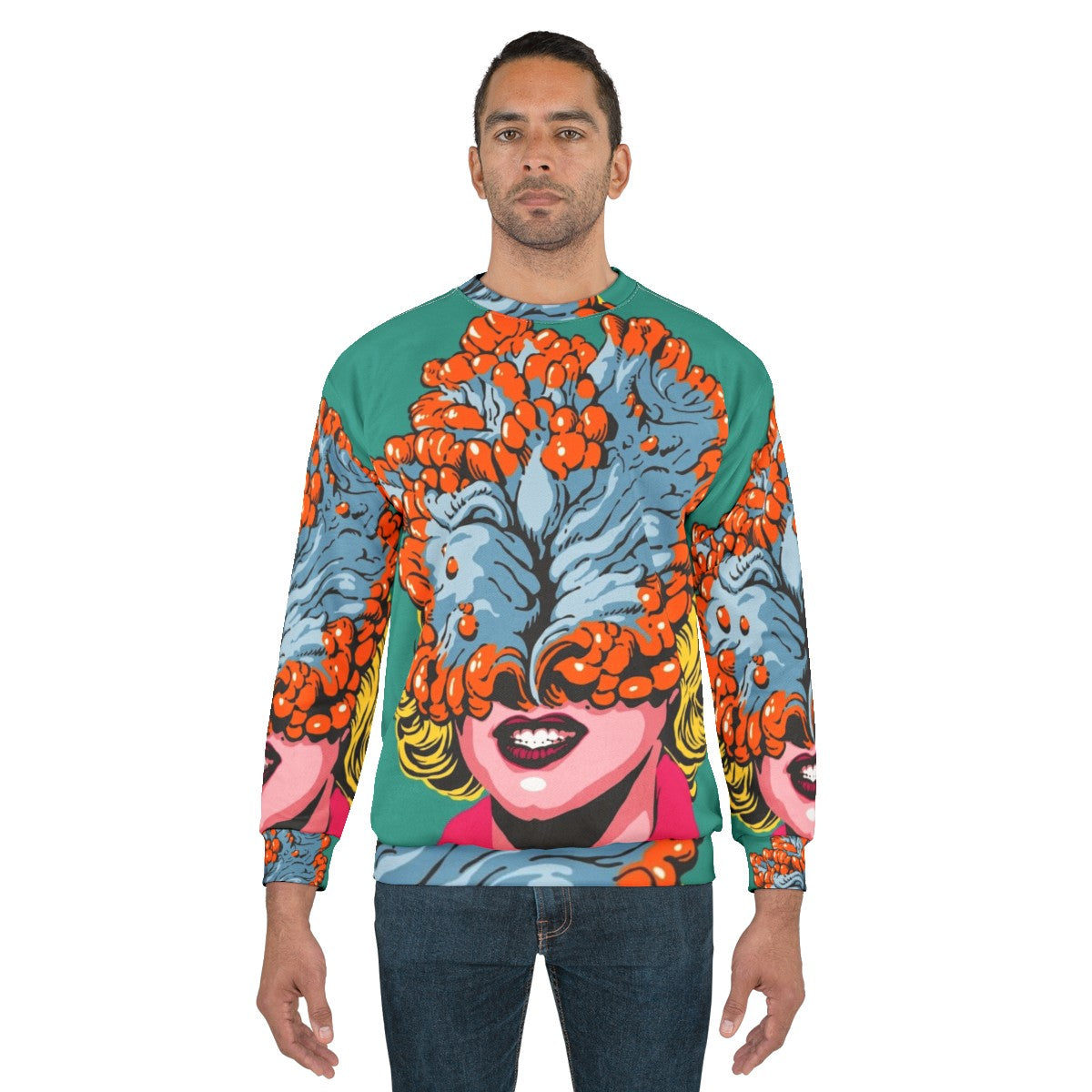 Pop art fungus design on a cozy sweatshirt - men