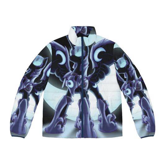 A stylish puffer jacket featuring the dark and powerful Nightmare Moon from the anime universe.