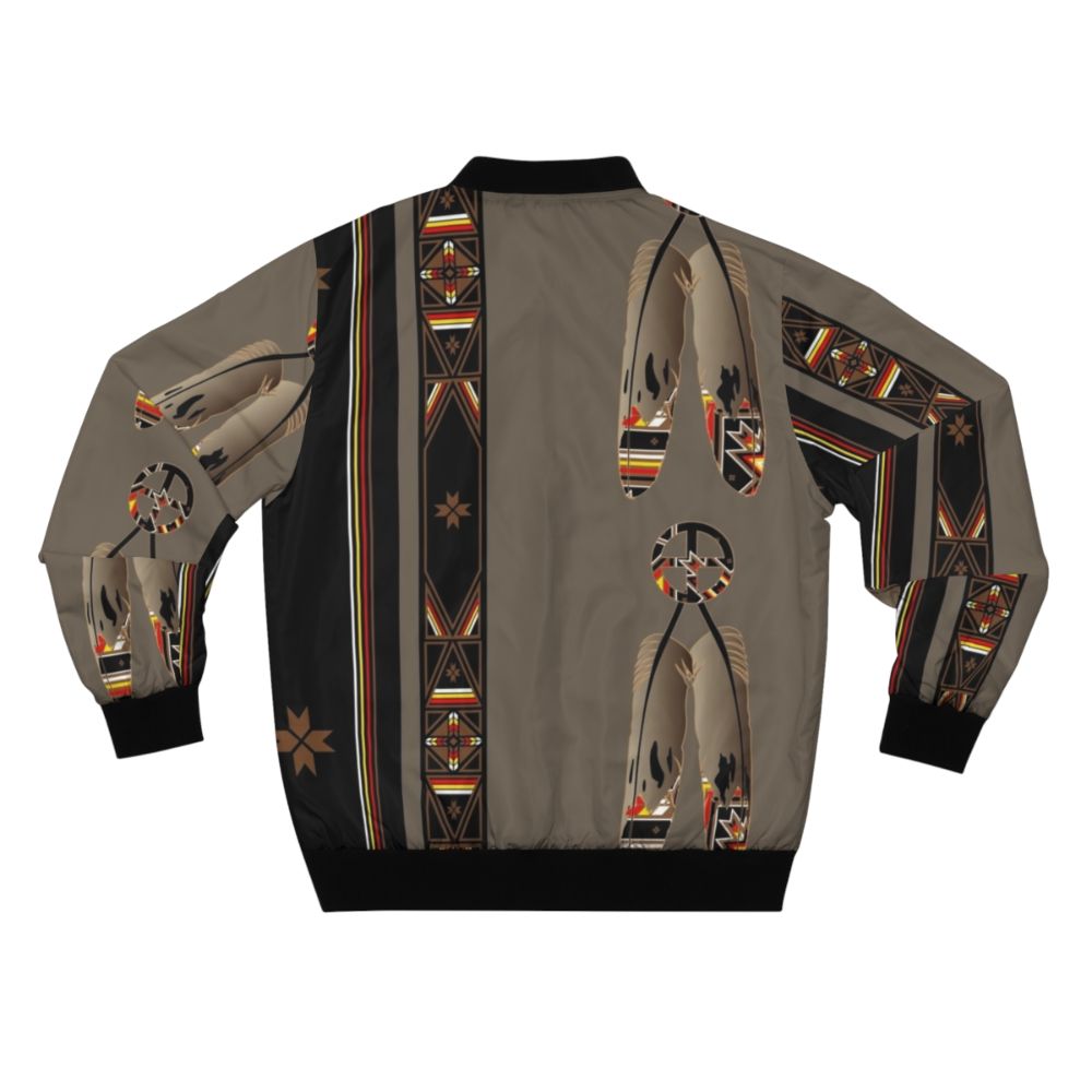 Native American inspired bomber jacket with feathers, eagle, and medicine wheel design - Back