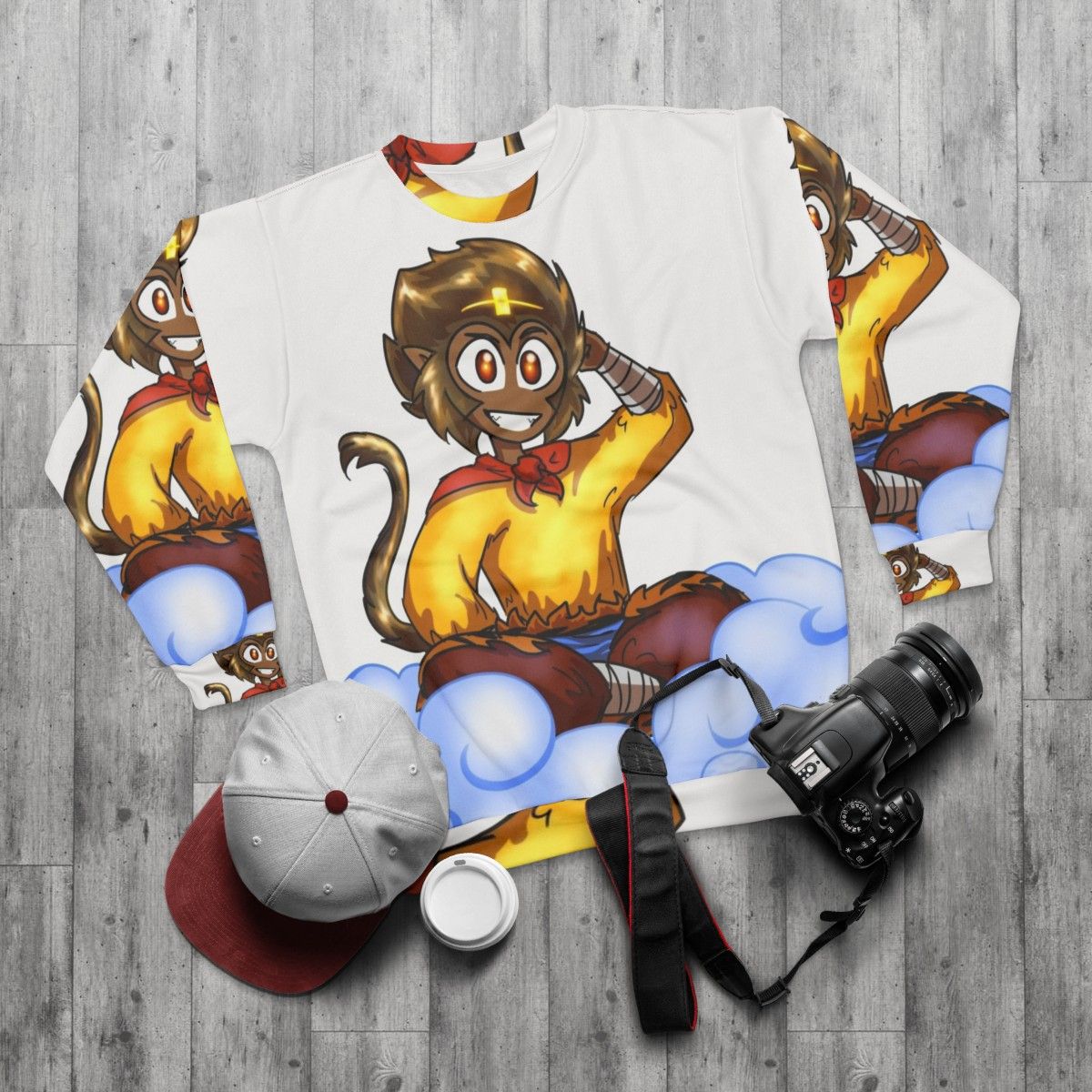 Monkey King Sweatshirt featuring the legendary Sun Wukong - flat lay